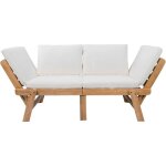 Banquette de jardin convertible en bois dacacia fsc - kayda - avec coussins - cr�me - 2 places