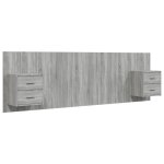 T�te de lit avec armoires - garosa - sonoma gris - bois ding�nierie - 2 tables de chevet - dimensions ...