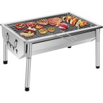 Barbecue charbon de bois inox - sunjas - grille sur pied ajustable dmontable bbq en acier portable exterieur ...