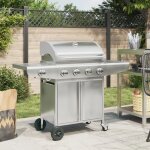 Barbecue  gaz avec 5 brleurs argent acier inoxydable