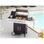 Barbecue gaz - somagic - baltimore - 3 br�leurs - r�chaud lat�ral - plancha et grilles en fonte �maill�e ...
