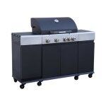 Barbecue gaz 4 br�leurs + 1 feu lat�ral cuisine dext�rieure avec roues tablettes et thermom�tre