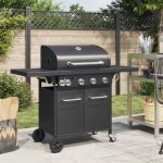 Barbecue gril  gaz avec 5 brleurs noir acier enduit de poudre