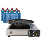 Barbecue gaz grill 2en1 rchaud gaz pizo 2200 w + 8 cartouches gaz butane kemper