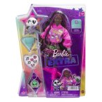 Barbie - poup�e barbie� extra - aux cheveux bruns stri�s de rose et son panda - hkp93