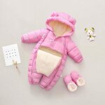 Barboteuse bb - automne / hiver - peluche paissie - rose - vtements chauds en coton