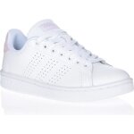 Baskets adidas advantage blanc / rose femme - cuir souple - lacets - semelle cloudfoam