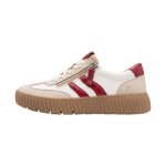 Basket basse cuir - tamaris - comfort - beige rouge - lacets - femme