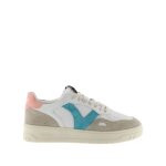 Baskets basse effet cuir femme victoria - blanc - melocoton - lacets - plat Baskets basse effet cuir femme victoria - blanc - melocoton - lacets - plat