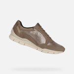 Baskets basses femme - geox - d sukie - cuir velours et imprimé - beige foncé Baskets basses femme - geox - d sukie - cuir velours et imprimé - beige foncé