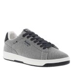 Baskets basses en toile grises et marine avec des lacets plats