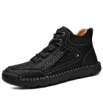 Baskets chaudes homme montantes en cuir nubuck - remycoo - noir - lacets - adulte - plat