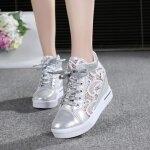 Baskets compenses blanches pour femmes - vitata - lacets respirants - talon compens - gris argent