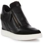 Baskets compenses en cuir geox d maurica a - noir - femme - fermeture clair latrale - semelle respirante ...