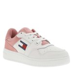 Baskets tennis en cuir rose plates avec lacets plats et logo de la marque
