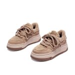 Baskets dcontractes en velours et cuir  semelles paisses pour femmes automne et hiver marron