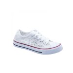 Baskets dentelle toile basses - primtex - blanc - lacets - femme - plat - adulte - textile
