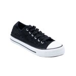 Baskets dentelle toile basses - primtex - femme - noir - textile - plat - lacets