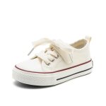 Baskets enfant garon - fille casual en toile avec velcro sneakers couleur unie respirant - beige