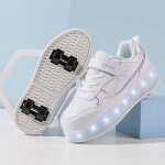 Baskets enfants - vitata - led - chaussures  roulettes - blanc - lacets - plat