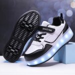 Baskets enfants - vitata - led - chaussures  roulettes - noir - lacets - plat