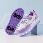 Baskets enfants - vitata - mode led - chaussures  roulettes - violet - lacets