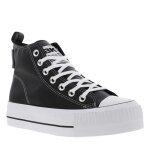 Baskets femme - bk - montantes - blanc et noir - synthtique - adulte - plat - lacets