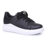 Baskets femme - la modeuse - noir et blanc - empicement croco - semelle compense