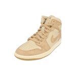 Baskets femme nike air jordan 1 mid se beige - chaussures en cuir - lacets - plat