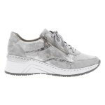 Baskets femme rieker - mod�le argent� � talon compens� en cuir - lacets gris paillet�
