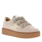 Baskets tennis beige  semelle  plateforme et bande auto - agrippante lopard
