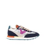 Baskets femme - victoria - galaxia nylon metal - bleu - lacets - effet matelass argent