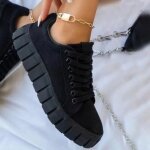 Baskets pour femmes - vitata - chaussures dcontractes en toile  lacets - noir - plat - adulte