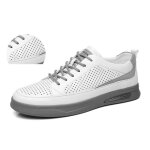 Baskets homme aéré sneakers en cuir plat bicolore doux confortable avez lacets - blanc Baskets homme aéré sneakers en cuir plat bicolore doux confortable avez lacets - blanc