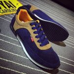 Baskets hommes funmoon - chaussures de course - bleu - cuir - lacets