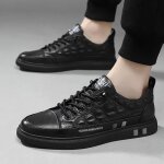 Baskets homme - insfity - cuir noir - impression crocodile - enfiler
