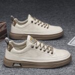Baskets homme en similicuir plat casual sport travail chaussures de skate confortable - beige - insfity ...