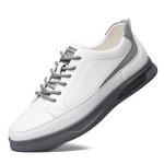 Baskets homme sneakers en cuir plat bicolore doux confortable avez lacets - blanc