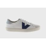 Baskets homme - victoria - berlin contraste - cuir blanc souple - bout fendu - bleu - lacets - plat