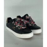 Basket kaporal - severine - femme - lacet ruban fleuri - noir