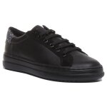 Baskets  lacets  paillettes geox d pontoise g pour femmes - noir - cuir - lacets - plat
