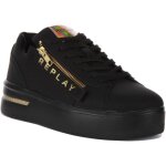 Baskets  lacets en synthtique replay university - noir or - femme