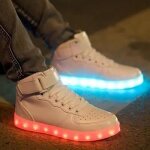 Baskets lumineuses montantes leds intgres - funmoon - hommes et femmes - blanc - synthtique - lacets ...