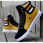Baskets montantes fashion noir jaune dor - sheloveit - homme - synthtique - lacets - adulte - plat