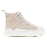 Baskets montantes talon compens bk beige - femme - textile - lacets