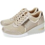 Baskets montantes à talon compensé pour femmes - chaussures cachées à lacets - z8hlw - couleur or - taille ... Baskets montantes à talon compensé pour femmes - chaussures cachées à lacets - z8hlw - couleur or - taille ...