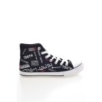 Baskets montantes toile  logos - teddy smith - noir - lacets - plat - mixte