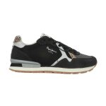 Baskets - pepe jeans - brit print - noir - plat - cuir - lacets