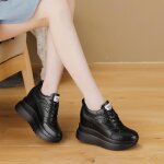 Baskets  semelle compense pour femme - ecelen - chaussure plateforme en cuir - talon de 10 cm - noir ...