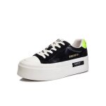 Baskets sneakers femme en cuir noir confortable et respirant avec lacets - insfity